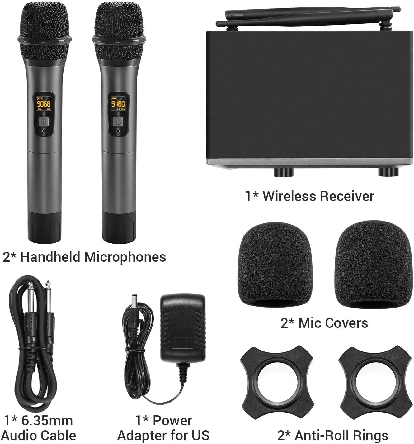 Wireless Microphone,Metal Dual Professional Uhf Cordless Dynamic Mic Handheld Microphone System For Home Karaoke, Meeting, Party, Church, Dj, Wedding, Home Ktv Set, 200Ft(Tw-820